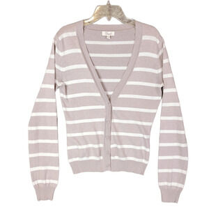 Fossil Womens S Striped Button-Front V-Neck Cashmere Knit Sweater Lightweight